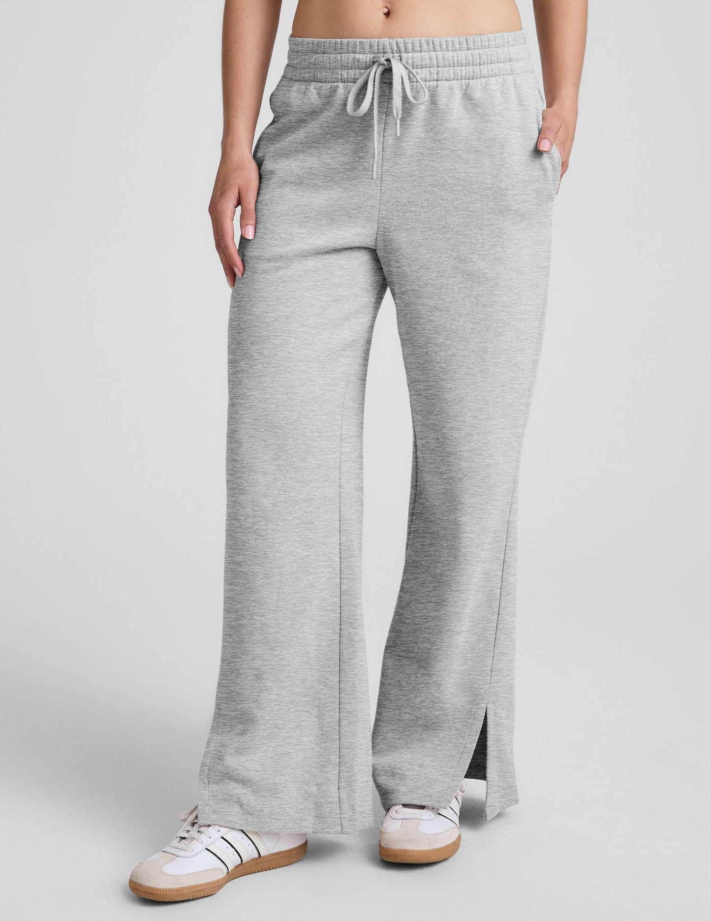 Luxurious LuxeFleece Mid-Rise Wide Leg Sweatpants with Elegant Side Slits