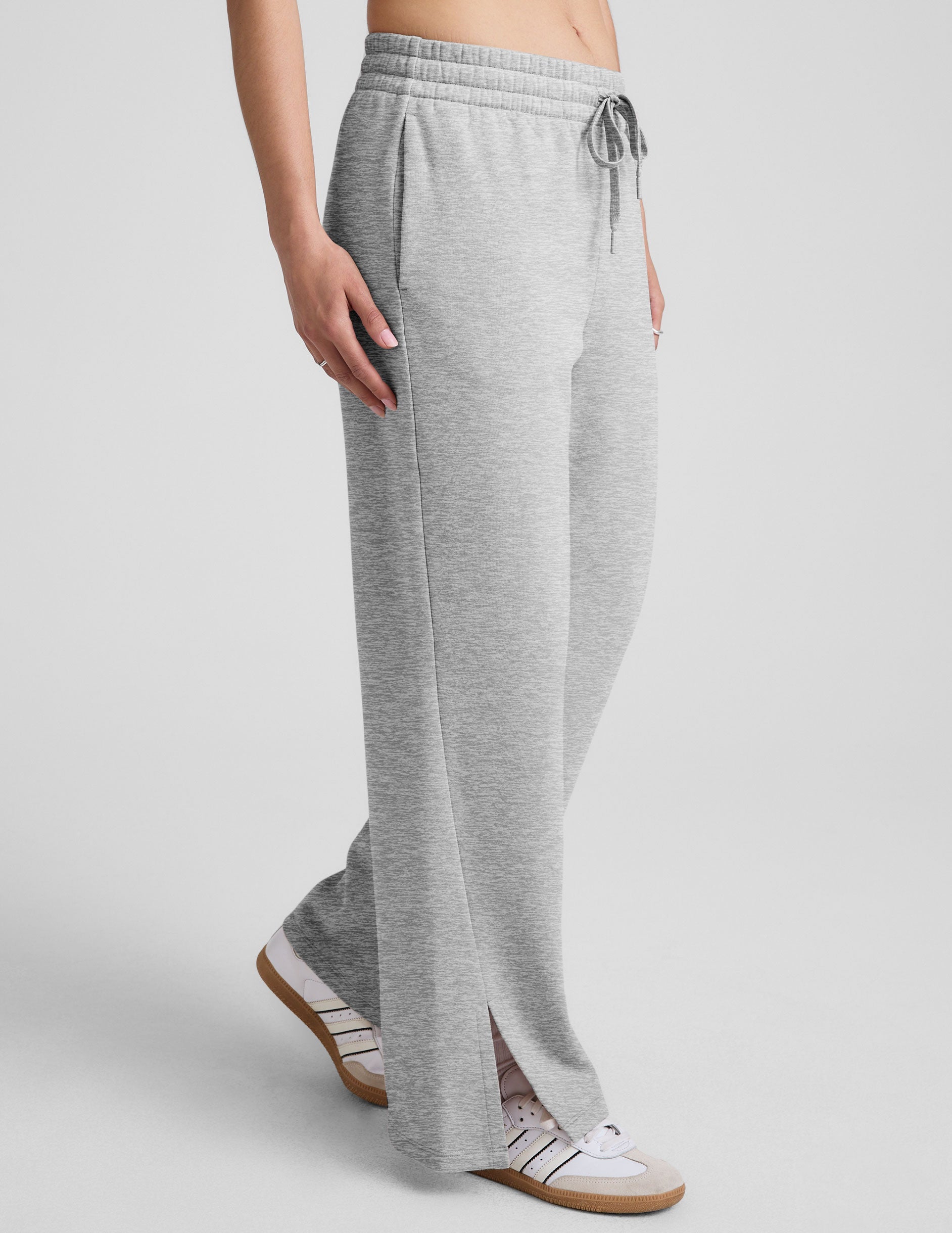 Luxurious LuxeFleece Mid-Rise Wide Leg Sweatpants with Elegant Side Slits