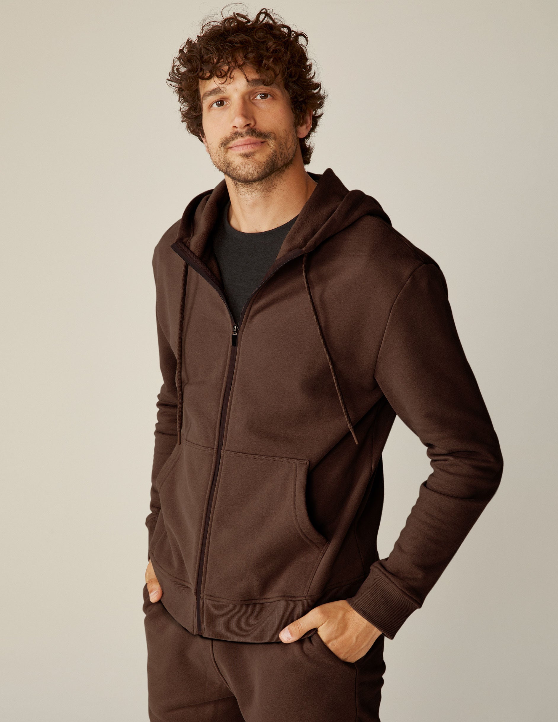 Cozy Universal Fit Espresso Zip Front Hoodie for Everyday Comfort