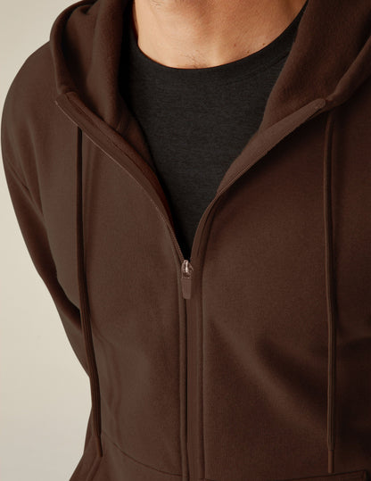 Cozy Universal Fit Espresso Zip Front Hoodie for Everyday Comfort