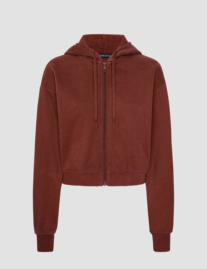 Cozy LuxeFleece Full Zip Hoodie with Drawstring Hood and Ribbed Details