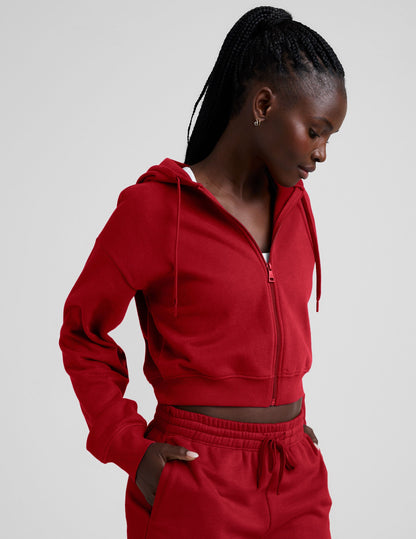 Soft LuxeFleece Holly Red Zip-Up Hoodie - Cozy, Relaxed Fit, Drawstring