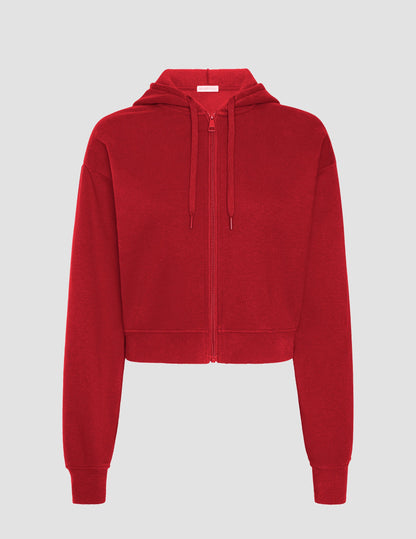 Soft LuxeFleece Holly Red Zip-Up Hoodie - Cozy, Relaxed Fit, Drawstring