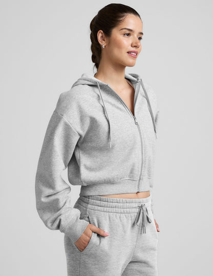 Cozy LuxeFleece Light Heather Gray Zip-Up Hoodie – Relaxed Fit, Drawstring Hood