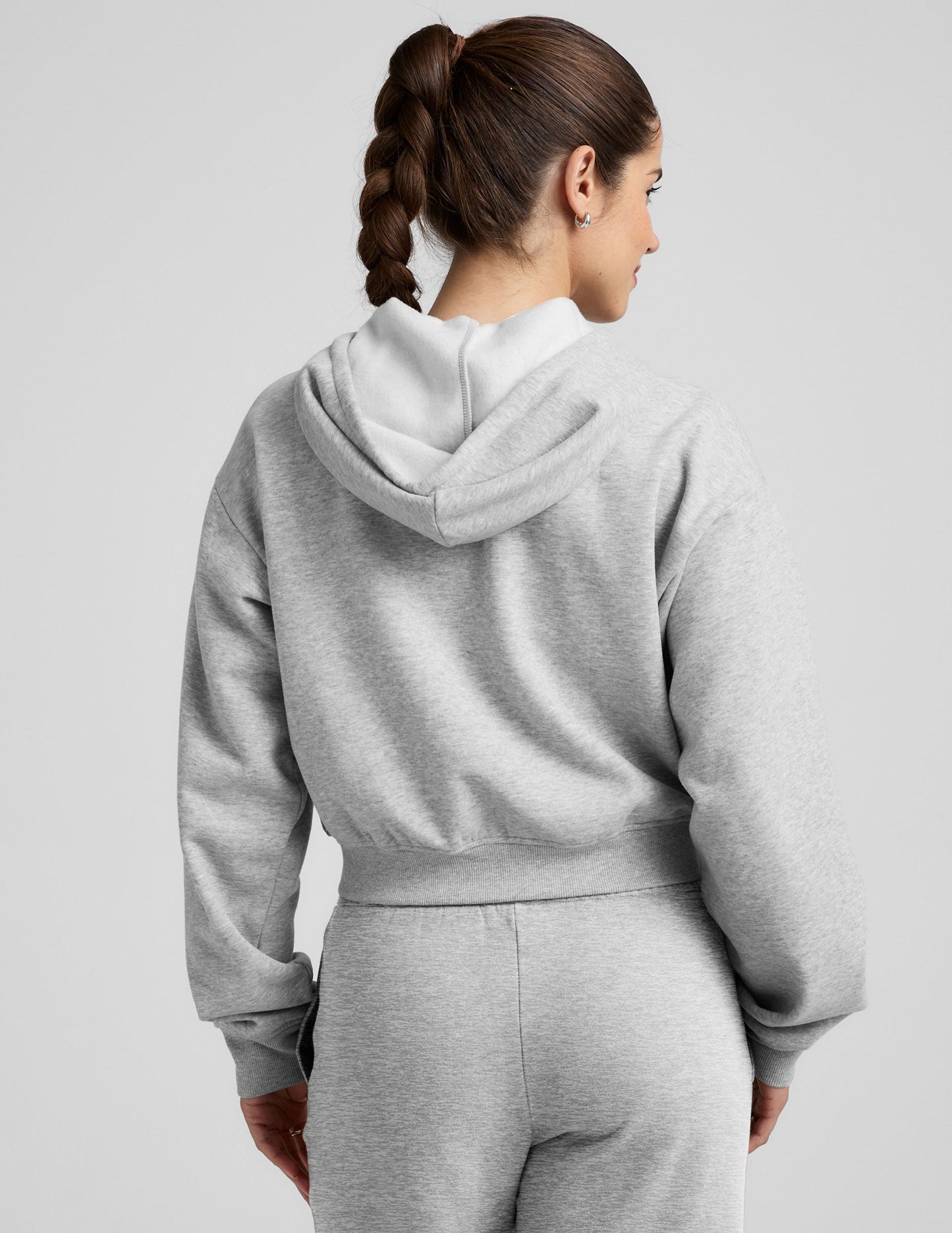 Cozy LuxeFleece Light Heather Gray Zip-Up Hoodie – Relaxed Fit, Drawstring Hood