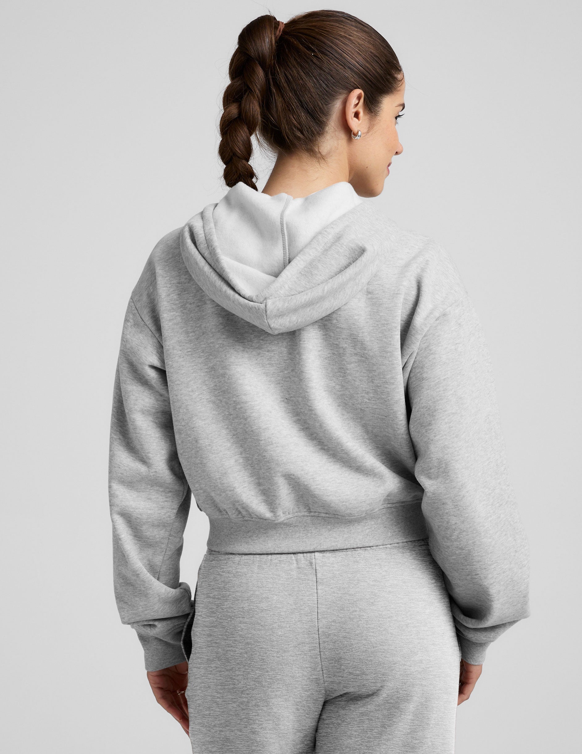 Cozy LuxeFleece Light Heather Gray Zip-Up Hoodie – Relaxed Fit, Drawstring Hood