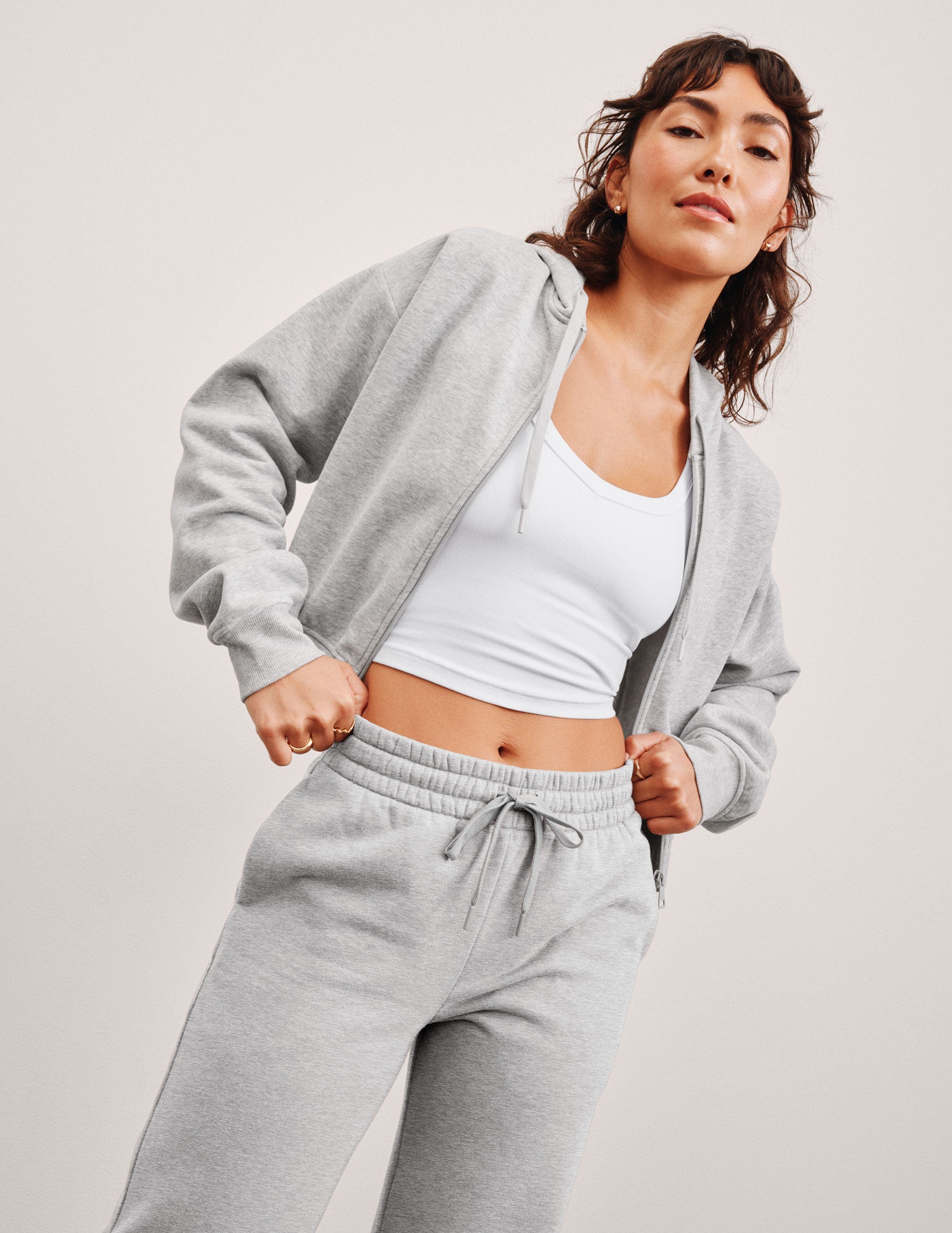 Cozy LuxeFleece Light Heather Gray Zip-Up Hoodie – Relaxed Fit, Drawstring Hood