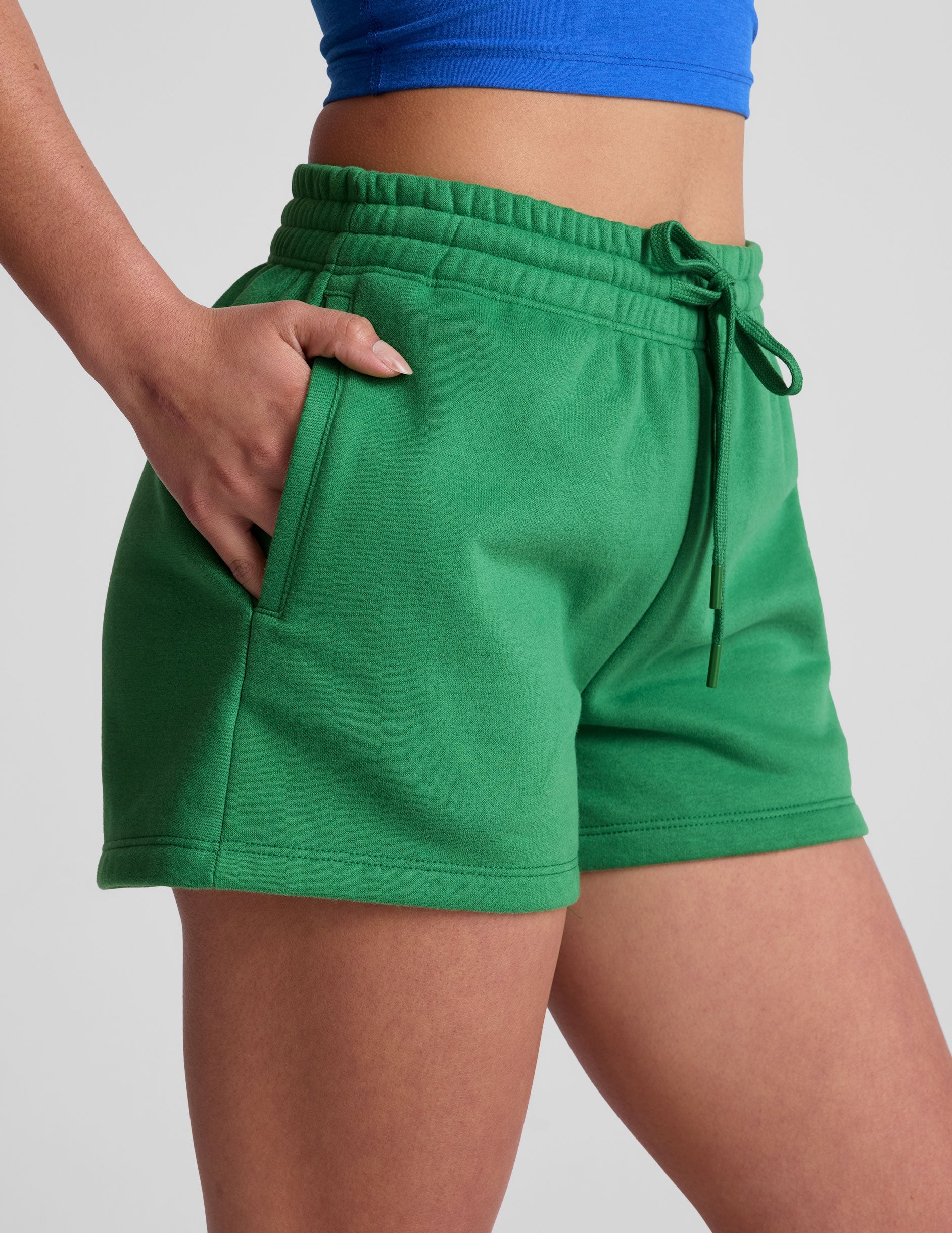 Beyond Yoga LuxeFleece Home Court Green Casual Sweat Shorts with Drawstring Pockets
