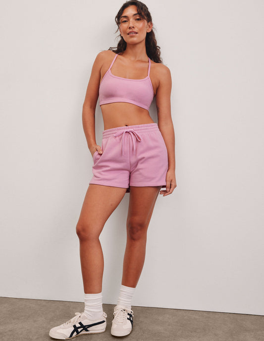 Ultra-Soft LuxeFleece Pink Sweat Shorts with Pockets, Adjustable Drawstring Waist