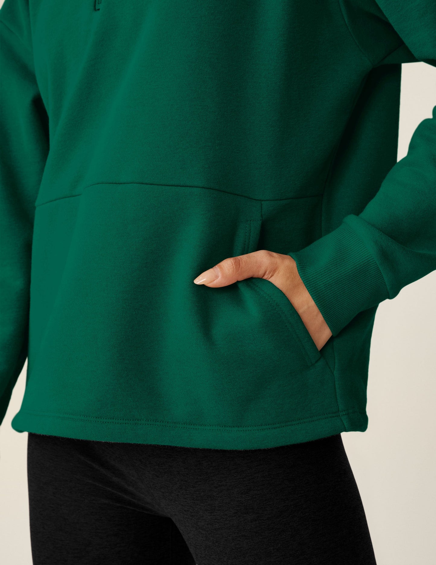 Cozy Meadow Green Quarter-Zip Pullover: LuxeFleece Comfort, Relaxed Fit, Kangaroo Pocket