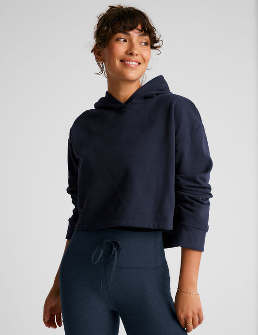 LuxeFleece Happiness Cropped Hoodie: Ultra-Soft Relaxed Fit Women's Active Lounge Top