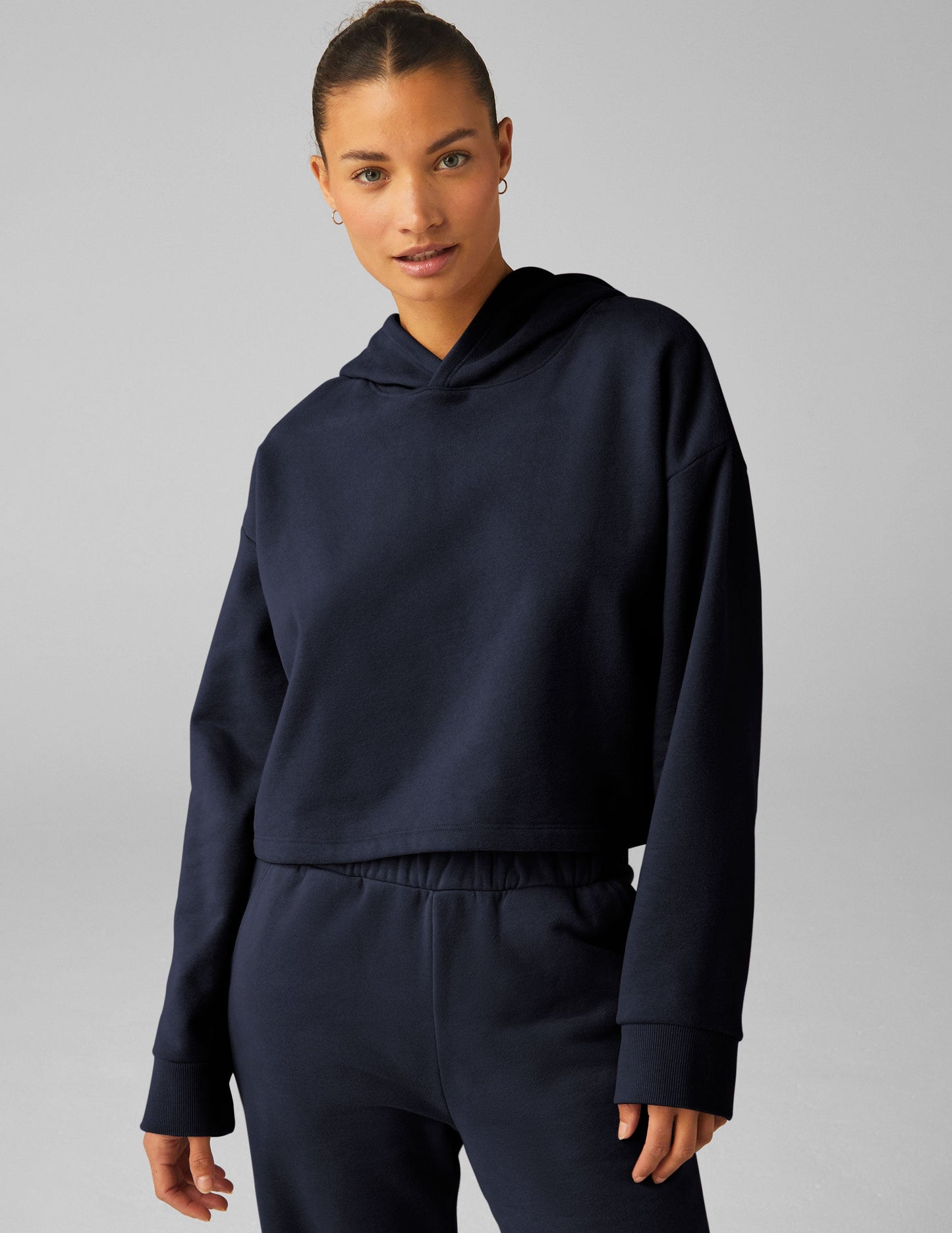 LuxeFleece Happiness Cropped Hoodie: Ultra-Soft Relaxed Fit Women's Active Lounge Top