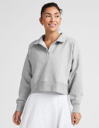 Ultra-Soft LuxeFleece Collared Cropped Pullover for Chic Everyday Comfort