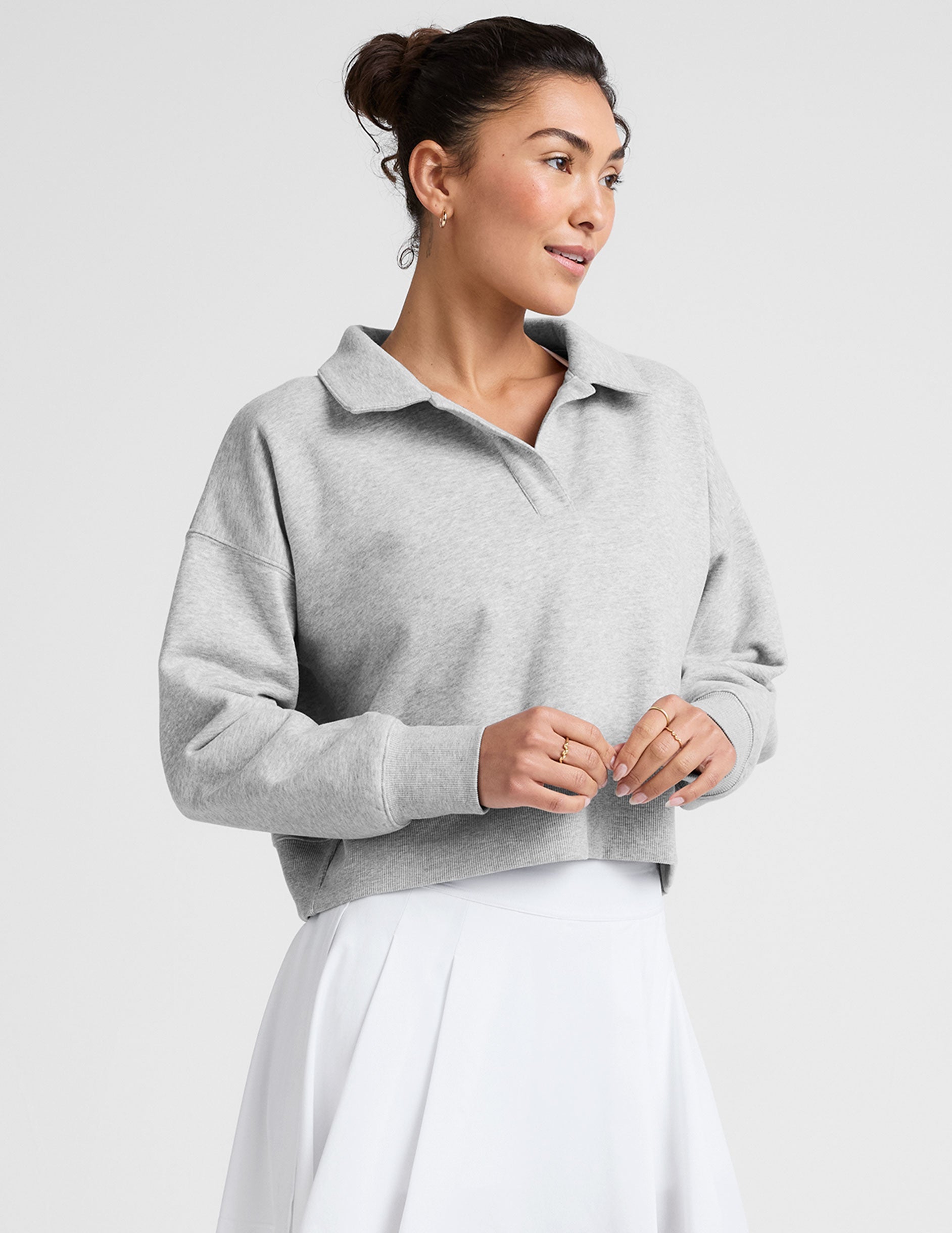 Ultra-Soft LuxeFleece Collared Cropped Pullover for Chic Everyday Comfort