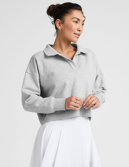 Ultra-Soft LuxeFleece Collared Cropped Pullover for Chic Everyday Comfort