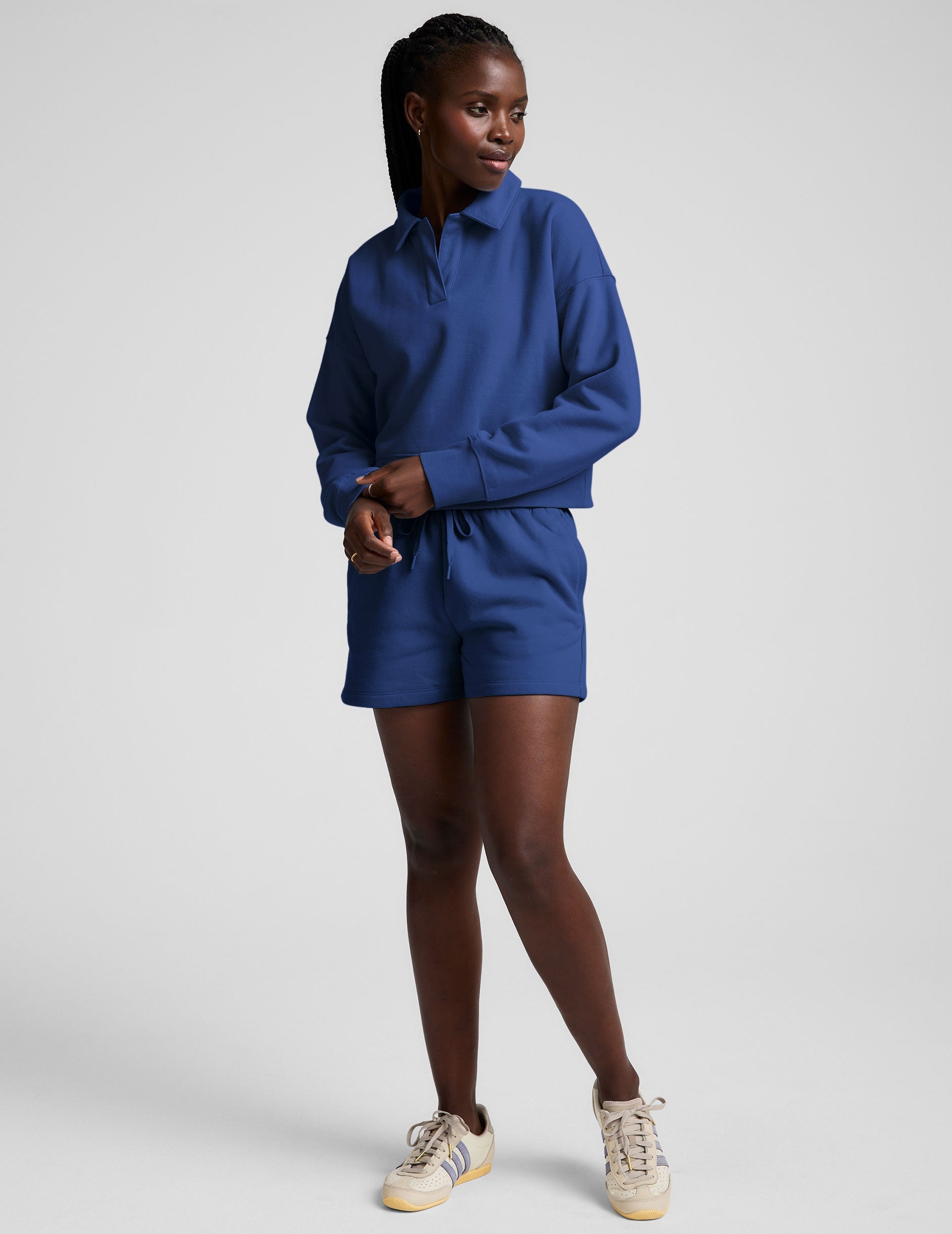 Soft LuxeFleece Collared Sweatshirt for Women, Cropped Fit, Marine Blue