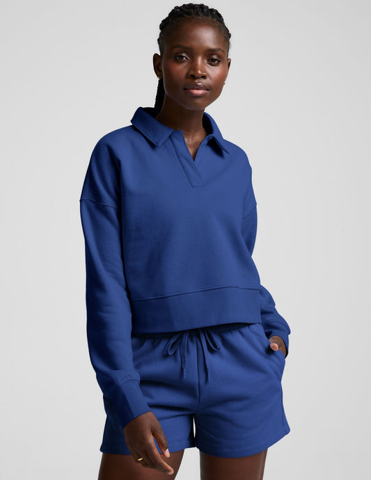 Soft LuxeFleece Collared Sweatshirt for Women, Cropped Fit, Marine Blue