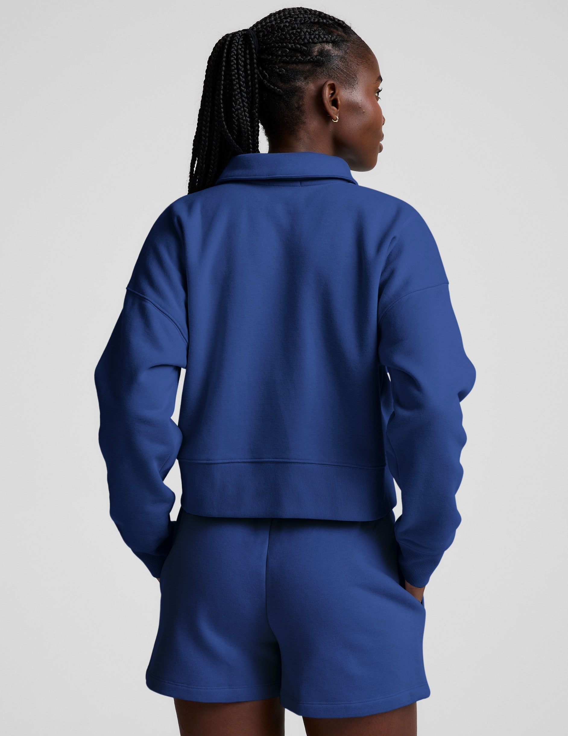 Soft LuxeFleece Collared Sweatshirt for Women, Cropped Fit, Marine Blue