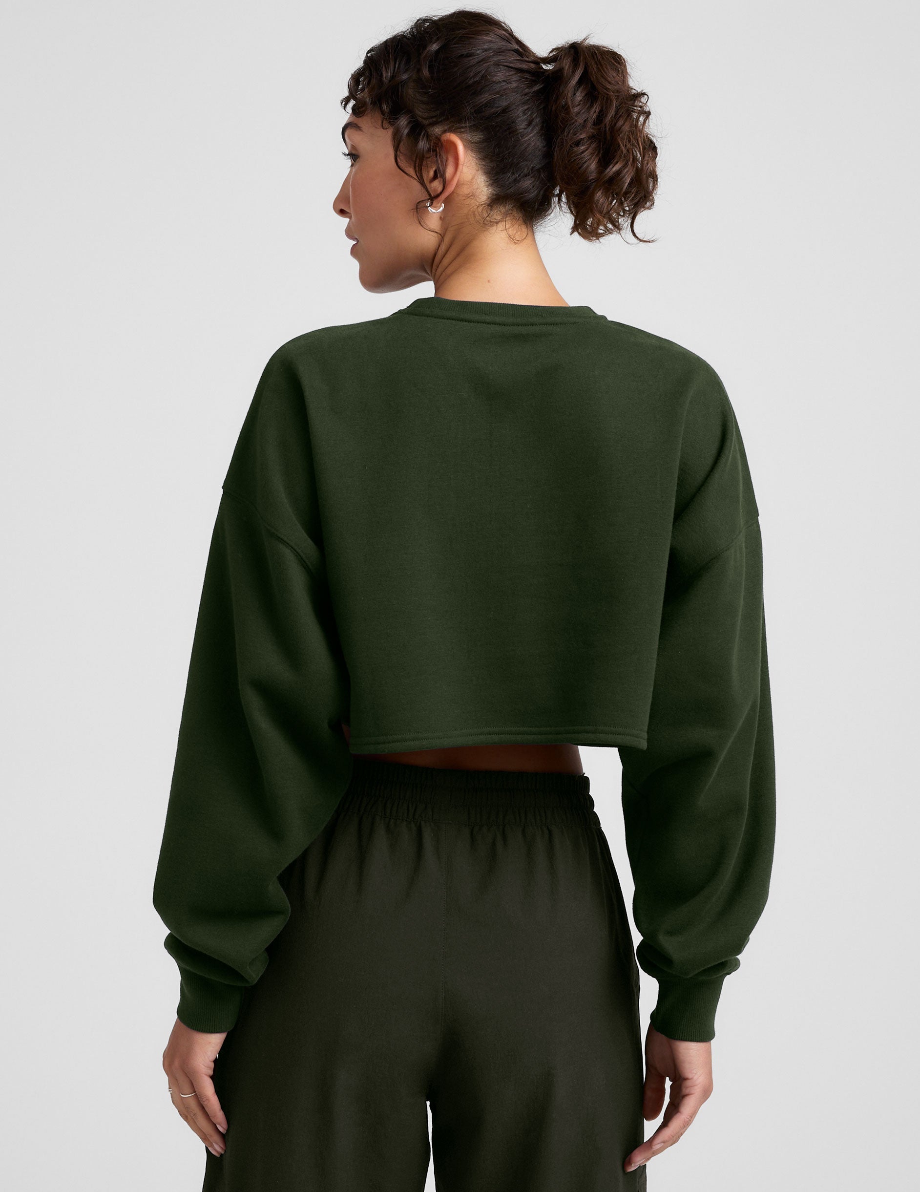 Ultra-Cropped LuxeFleece Boxy Pullover: Cozy Dark Olive Sweatshirt for Ultimate Relaxation