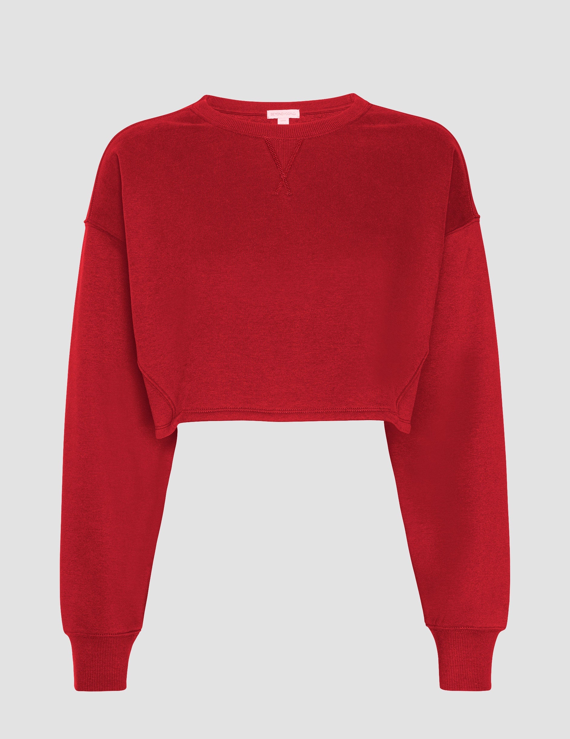 Holly Red LuxeFleece Cropped Crew Neck Sweatshirt: Loose Fit, Cozy Comfort