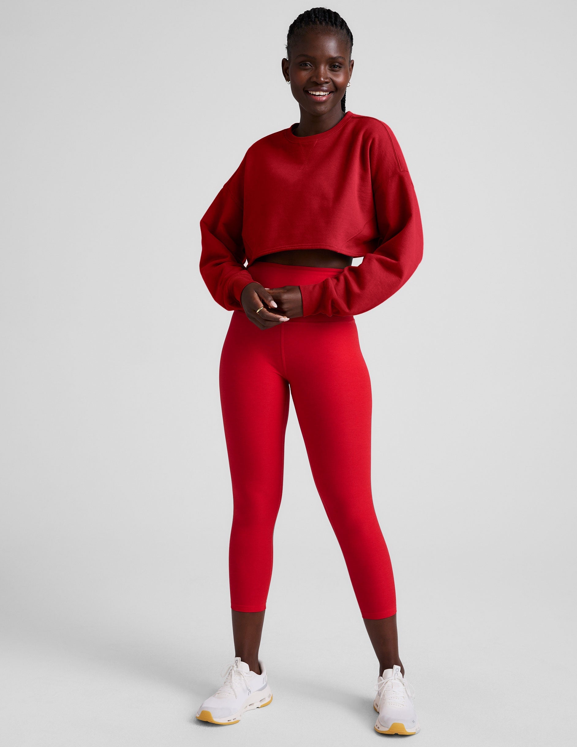 Holly Red LuxeFleece Cropped Crew Neck Sweatshirt: Loose Fit, Cozy Comfort