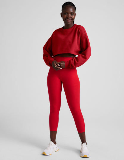 Holly Red LuxeFleece Cropped Crew Neck Sweatshirt: Loose Fit, Cozy Comfort