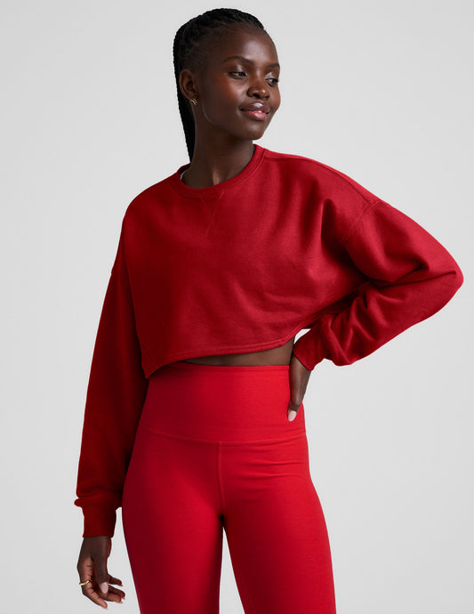 Holly Red LuxeFleece Cropped Crew Neck Sweatshirt: Loose Fit, Cozy Comfort