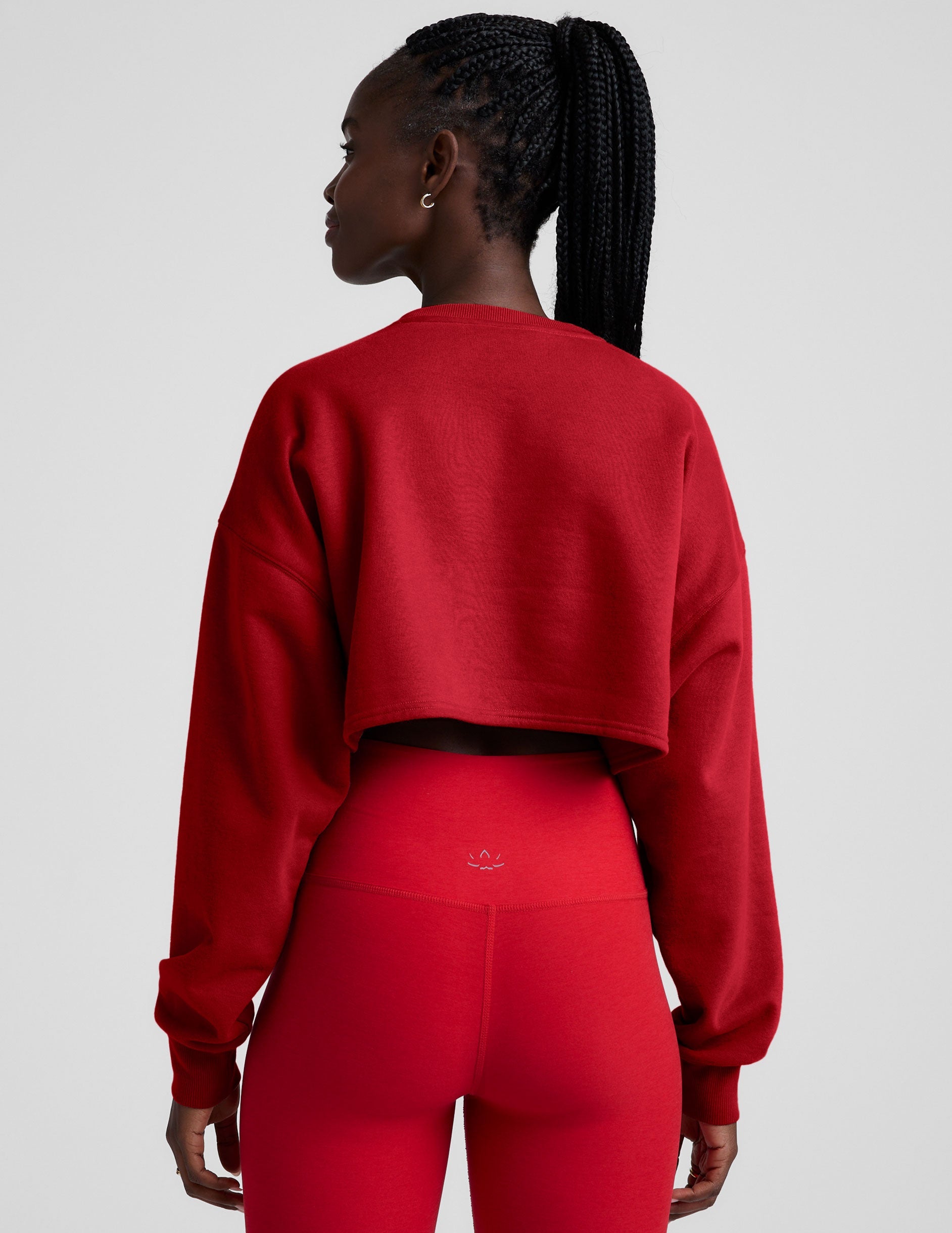 Holly Red LuxeFleece Cropped Crew Neck Sweatshirt: Loose Fit, Cozy Comfort