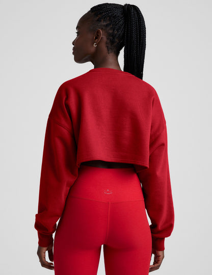 Holly Red LuxeFleece Cropped Crew Neck Sweatshirt: Loose Fit, Cozy Comfort