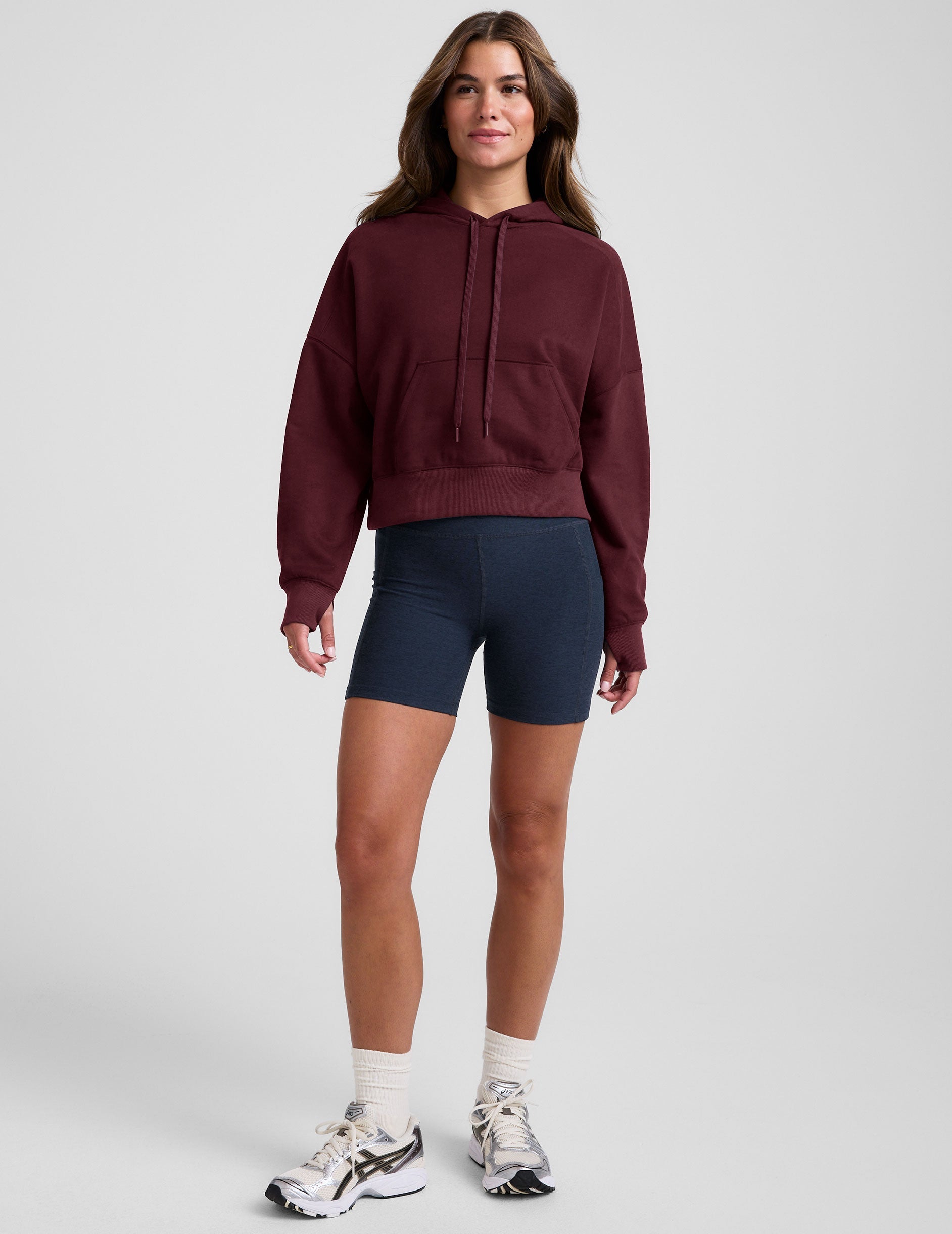 Plush LuxeFleece Cropped Hoodie with Thumbholes and Kangaroo Pocket