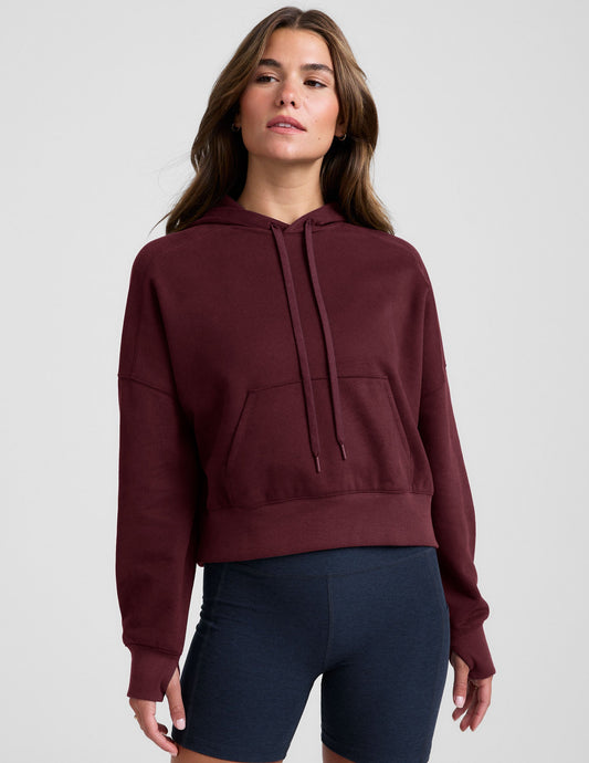 Plush LuxeFleece Cropped Hoodie with Thumbholes and Kangaroo Pocket