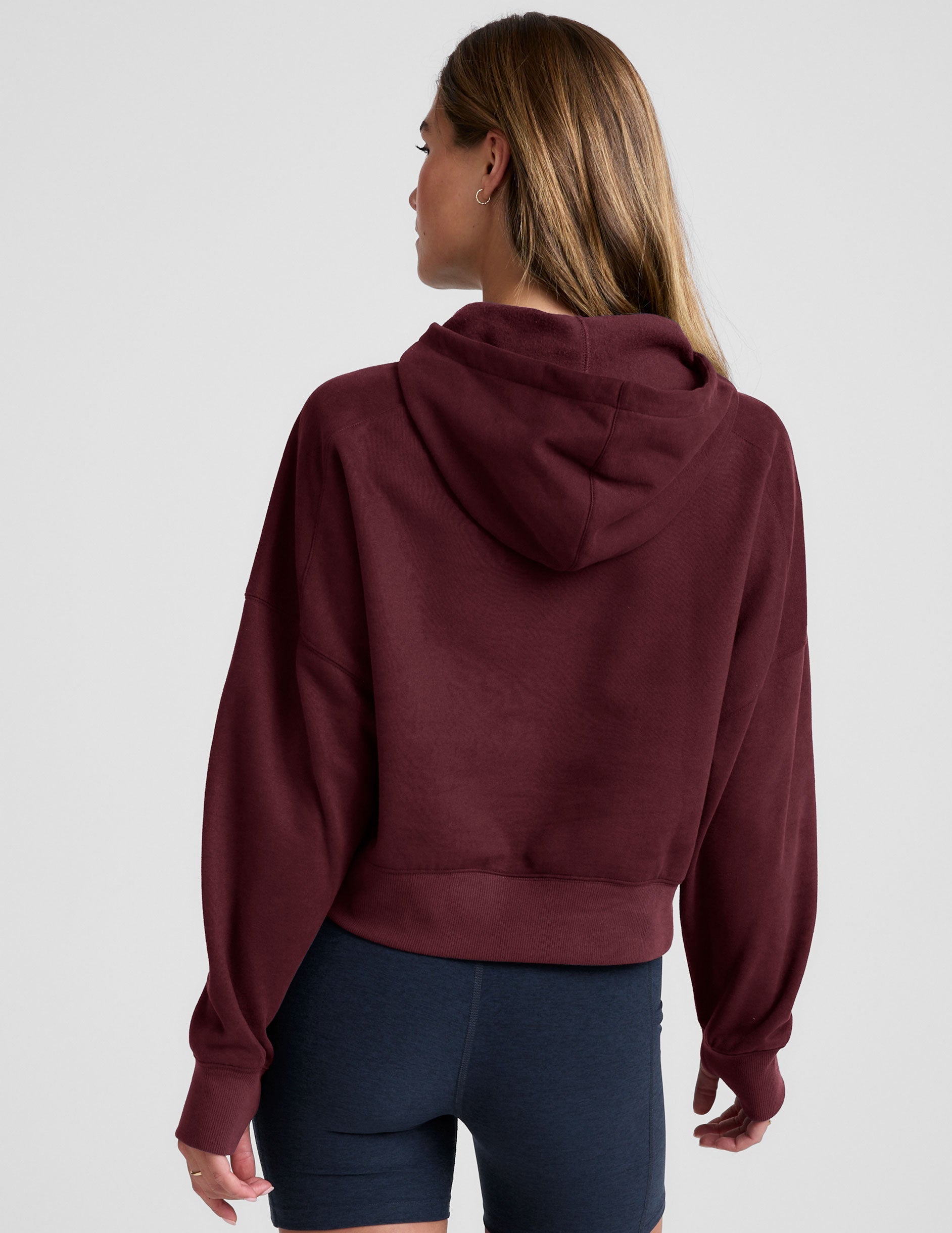 Plush LuxeFleece Cropped Hoodie with Thumbholes and Kangaroo Pocket