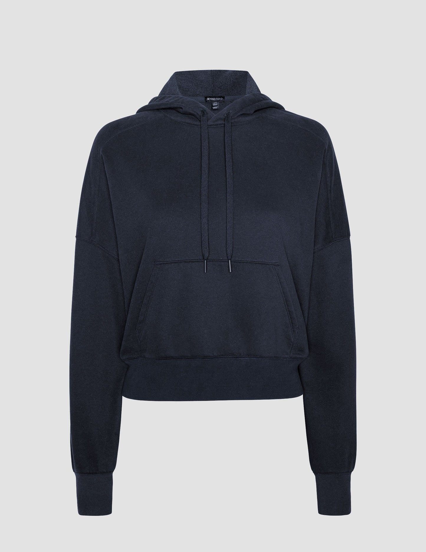 Nocturnal Navy LuxeFleece Cropped Hoodie: Cozy Pullover with Thumbholes and Kangaroo Pocket