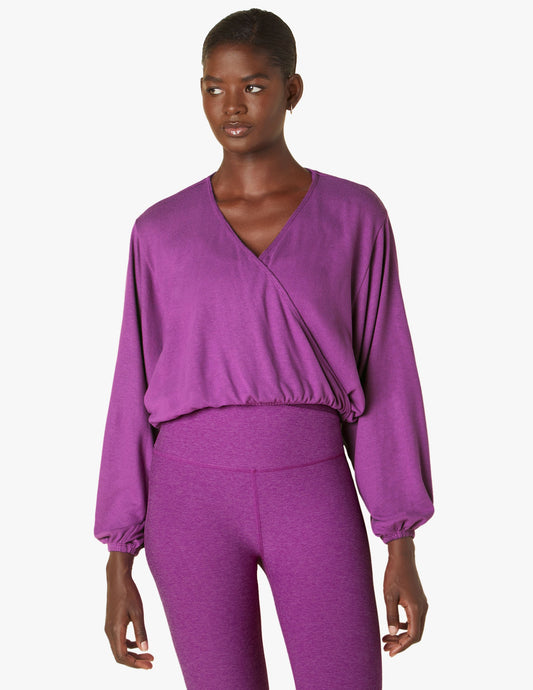 Luxuriously Soft Crossover Front Pullover: Cozy Batwing Sleeve Lounge Top
