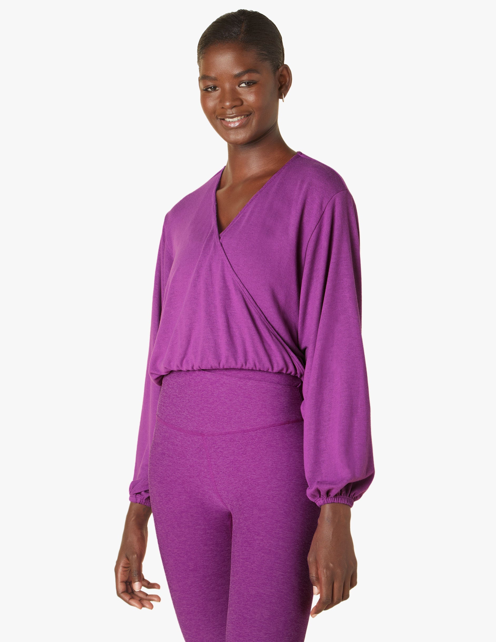 Luxuriously Soft Crossover Front Pullover: Cozy Batwing Sleeve Lounge Top