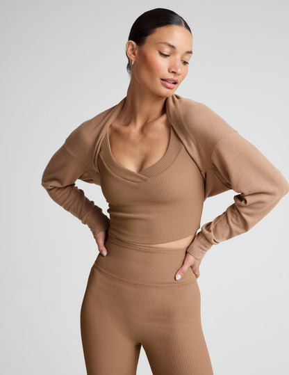Versatile Duet 2-Way Convertible Cropped Shrug: Luxe Lounger Soft Knit Long Sleeve