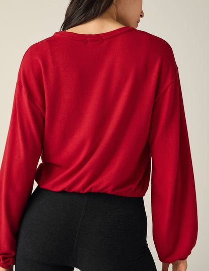 Soft Cozy Luxe Lounger Knit Cropped V-Neck Pullover Sweater for Women