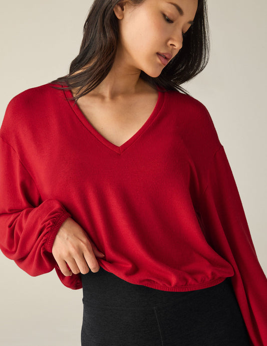 Soft Cozy Luxe Lounger Knit Cropped V-Neck Pullover Sweater for Women