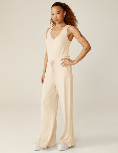 Soft Ribbed V-Neck Drawstring Jumpsuit for Ultimate Comfort & Chic Style
