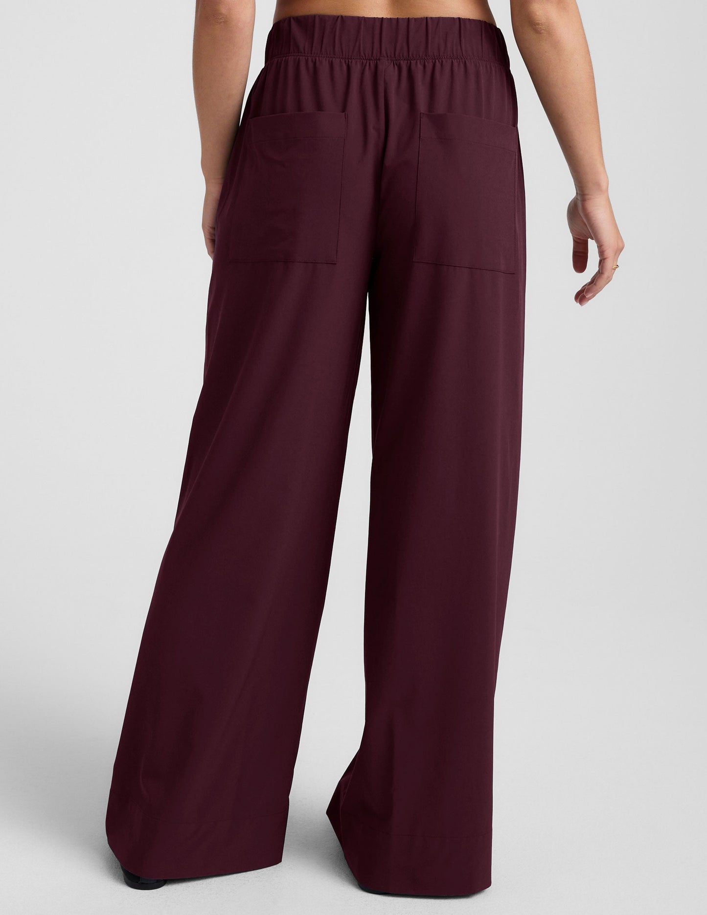 Silky Flowy Wide Leg Pants with Pockets, Mid-Rise, Stretch Woven Fabric