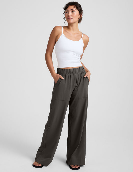 Women's Easy Flowy Wide Leg Pants: Soft Stretch Woven, Elastic Waist