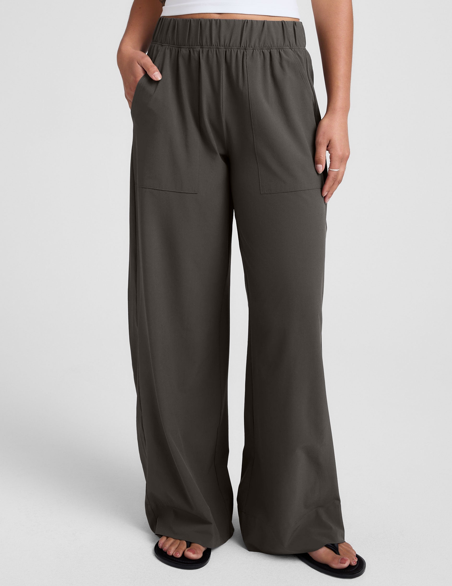 Women's Easy Flowy Wide Leg Pants: Soft Stretch Woven, Elastic Waist