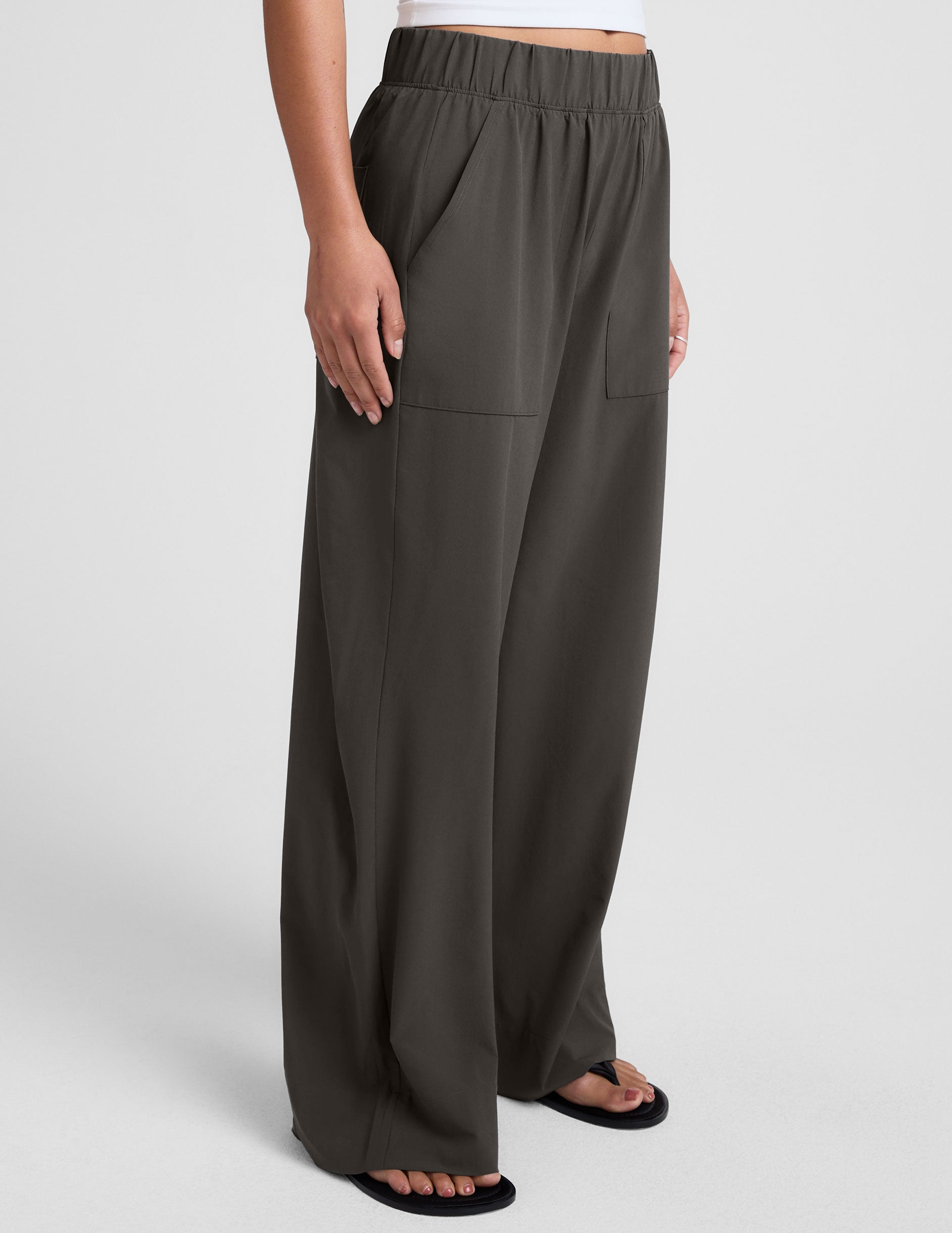 Women's Easy Flowy Wide Leg Pants: Soft Stretch Woven, Elastic Waist