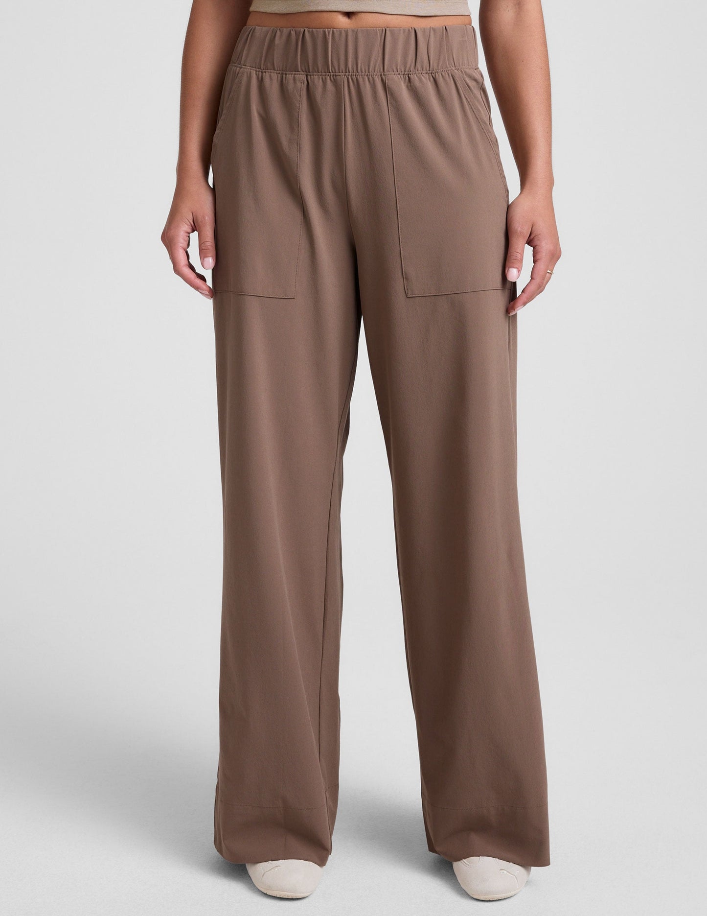 Beyond Yoga Khaki Wide Leg Pants: Silky Soft, Flowy, Pocketed Comfort
