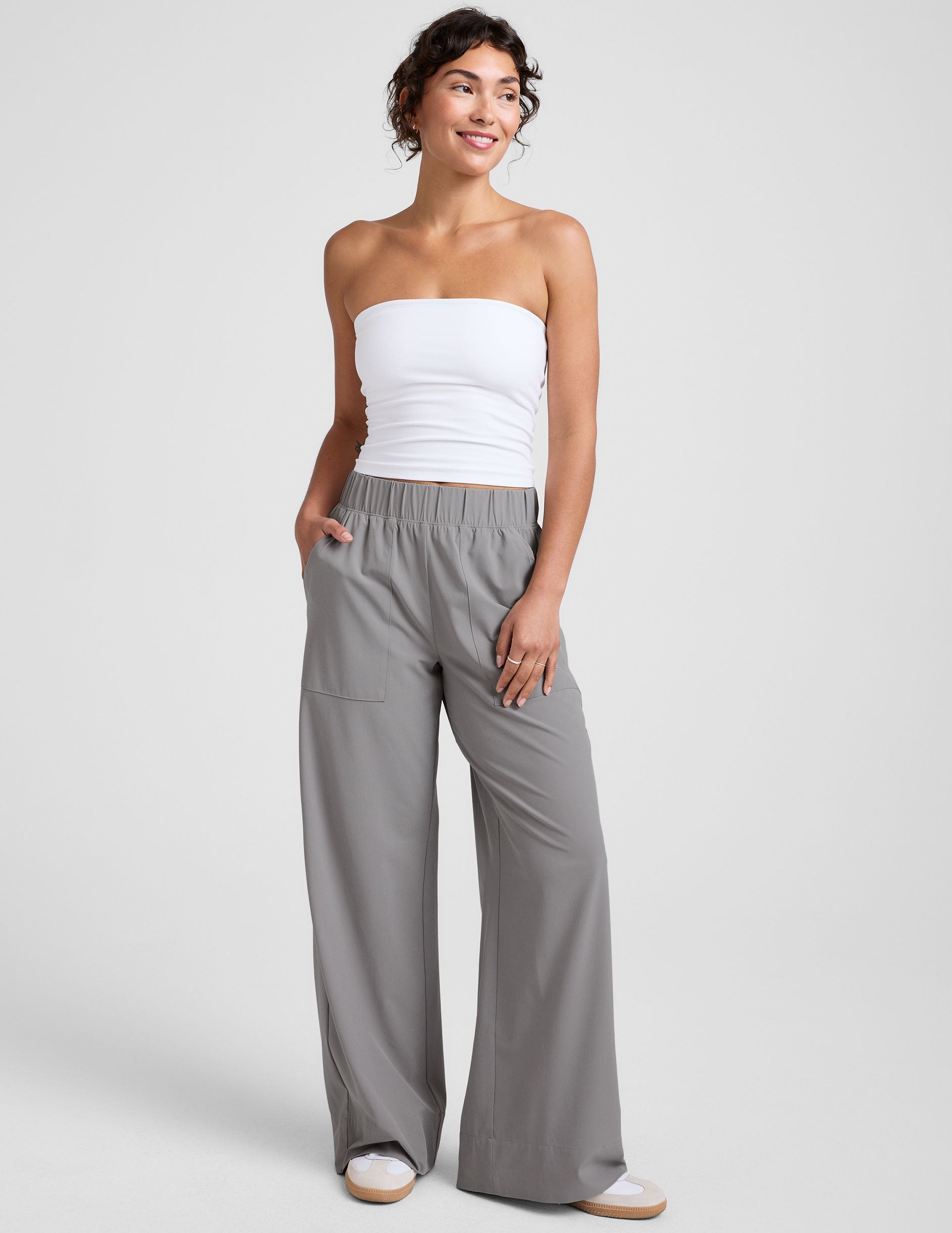 Comfortable Flowy Stretch Woven Wide Leg Pants with Pockets for Women