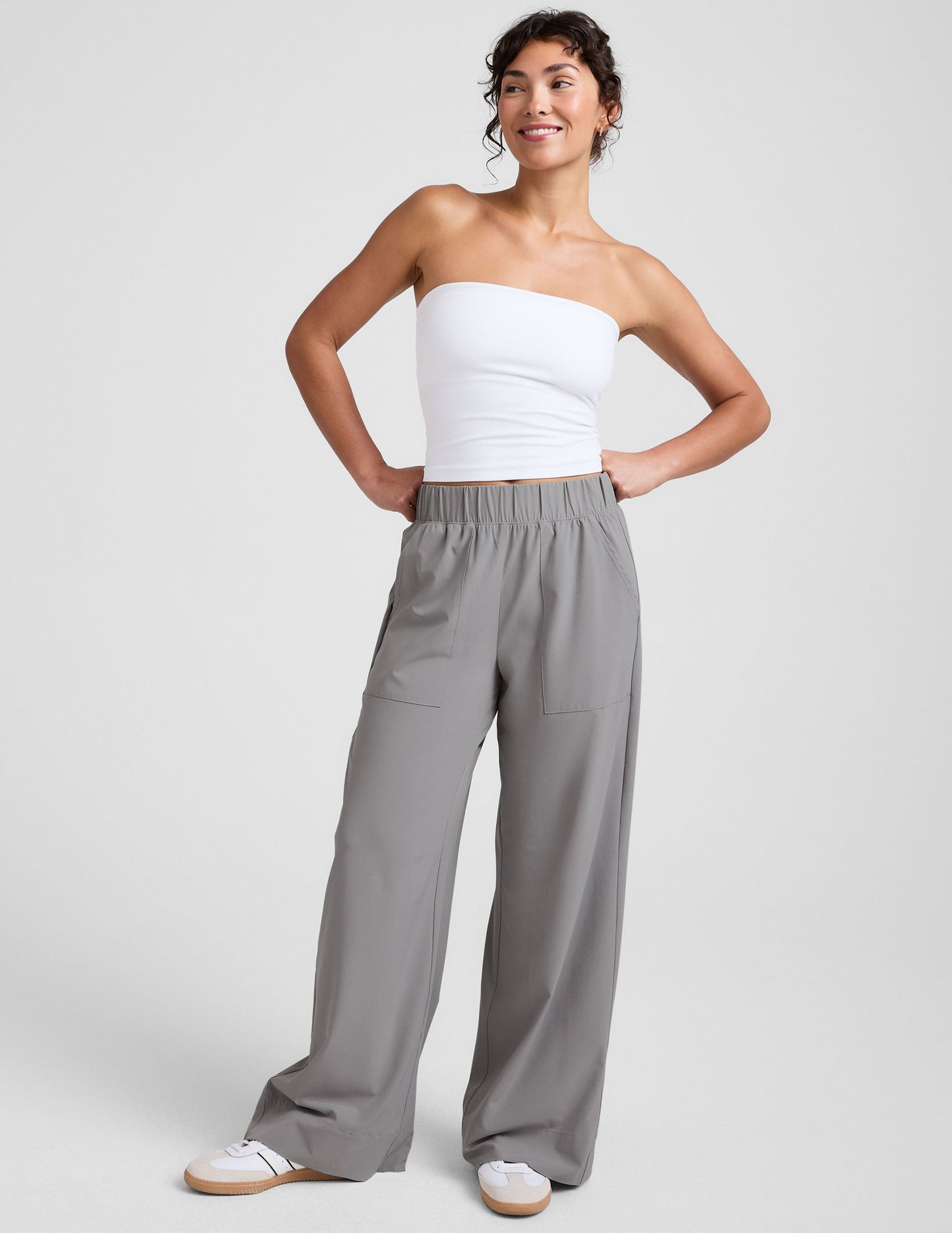 Comfortable Flowy Stretch Woven Wide Leg Pants with Pockets for Women