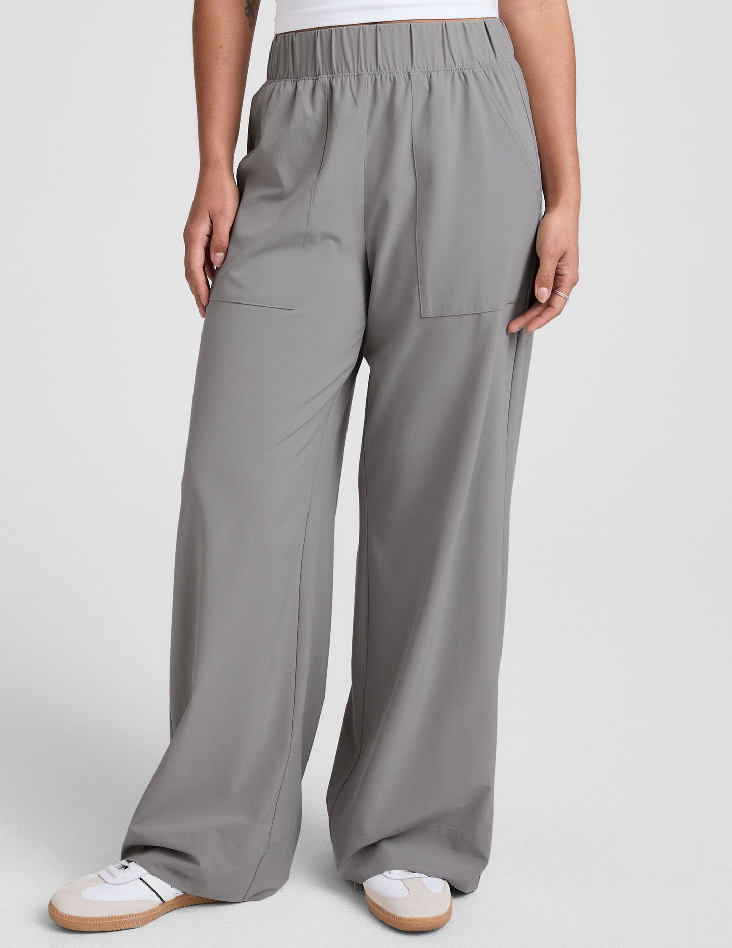 Comfortable Flowy Stretch Woven Wide Leg Pants with Pockets for Women