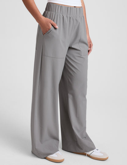 Comfortable Flowy Stretch Woven Wide Leg Pants with Pockets for Women