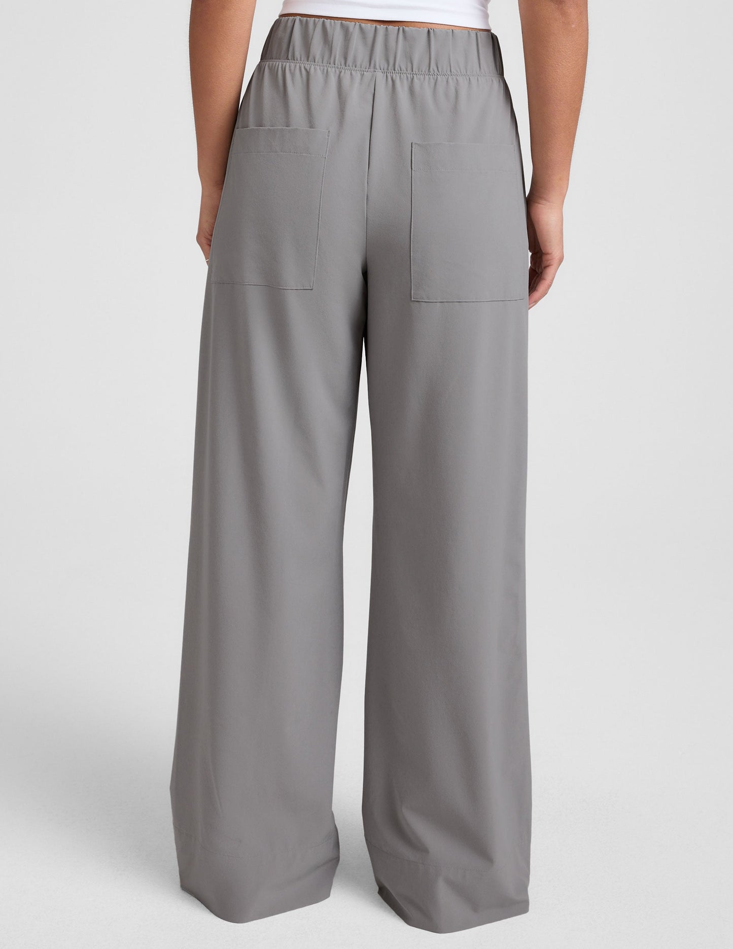 Comfortable Flowy Stretch Woven Wide Leg Pants with Pockets for Women