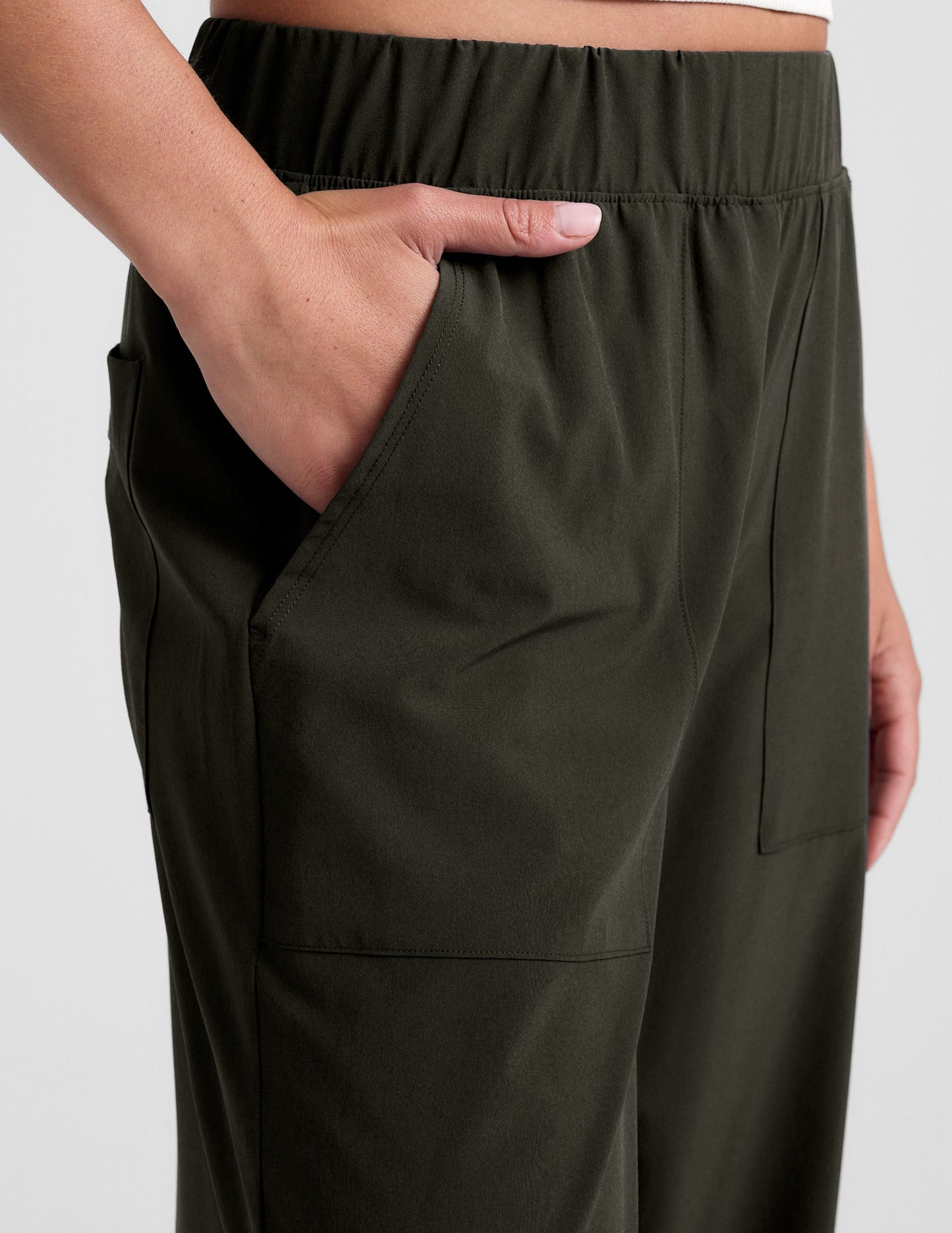 Super Soft Olive Ink Wide Leg Pants: Mid-Rise, Pockets, Elastic Waist